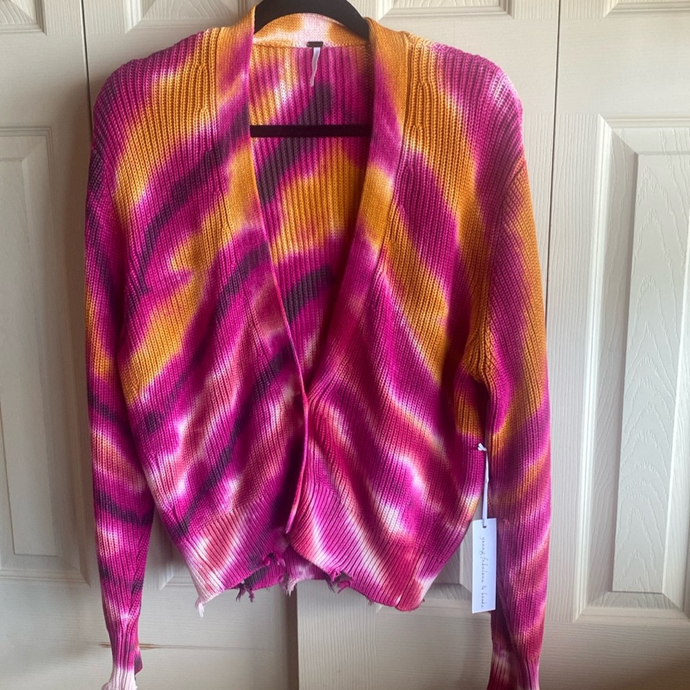 YFB NWT Boho Tie-Dye Long Sleeve Button Down 100% Cotton Knit Sweater Small